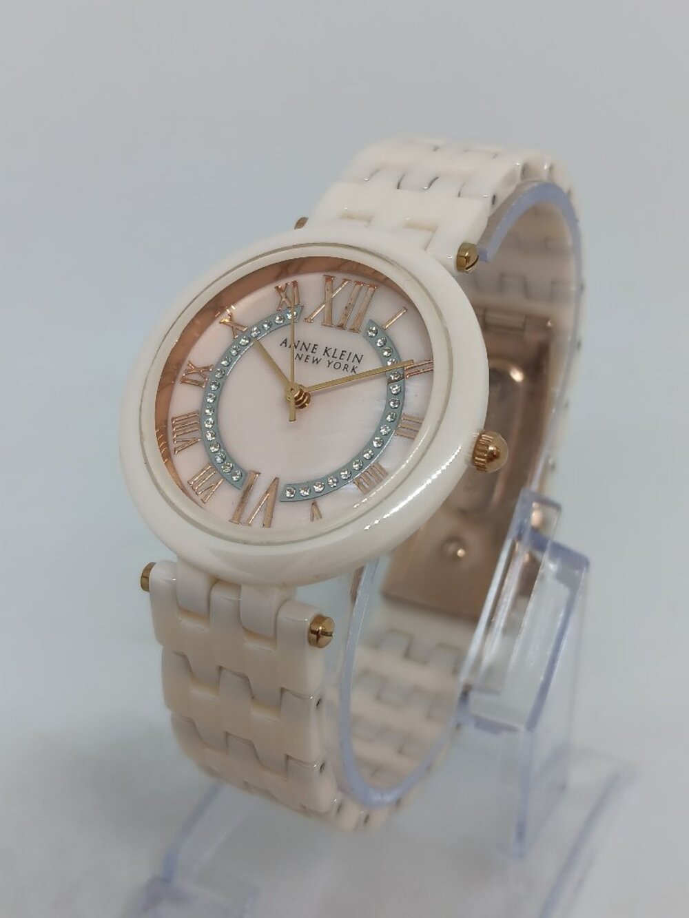 Anne Klein 12/2278RGLP Women's 34mm Light Pink Ceramic Quartz Watch NEW BATT